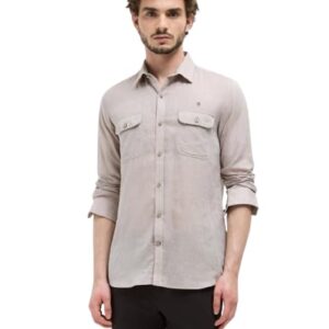 beige solid casual shirt for men | cotton casual wear