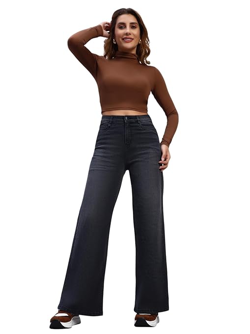 wide leg full length cotton poly lycra jeans | casual denim wear wide leg full length cotton poly lycra jeans | casual denim wear