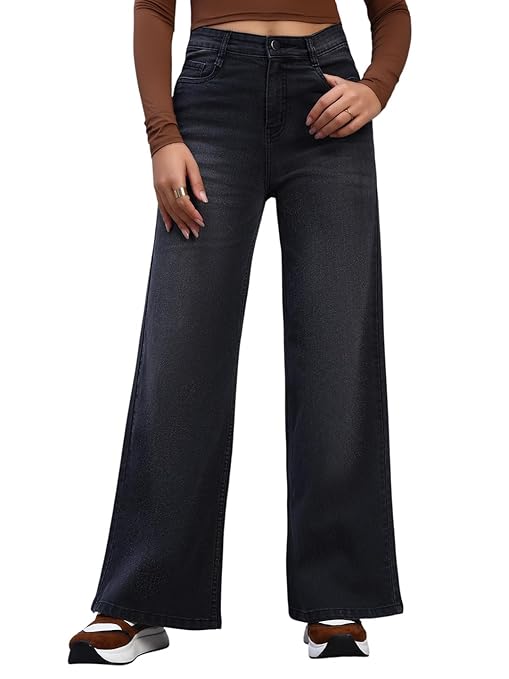 wide leg full length cotton poly lycra jeans | casual denim wear wide leg full length cotton poly lycra jeans | casual denim wear